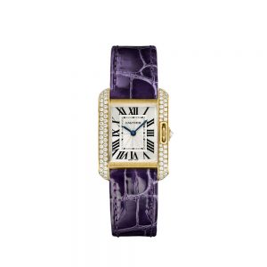 The 18k gold replica Cartier Tank Anglaise WT100014 watches have purple straps.