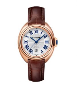 The well-designed watches are made from 18k rose gold and matched with brown alligator leather straps.