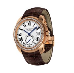 The luxury fake Calibre De Cartier WF100013 watches are made from 18k rose gold and diamonds.