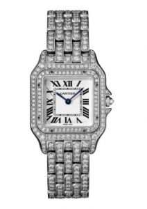 The luxury fake Panthère De Cartier HPI01130 watches are made from 18k white gold.