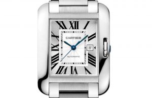 The large size replica Cartier Tank Anglaise W5310009 watches have silver-plated dials.