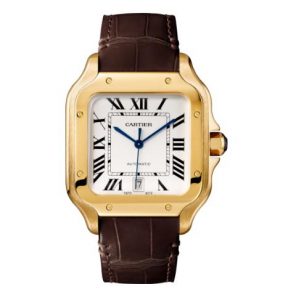 The large size copy Santos De Cartier WGSA0009 watches have silver-plated dials.