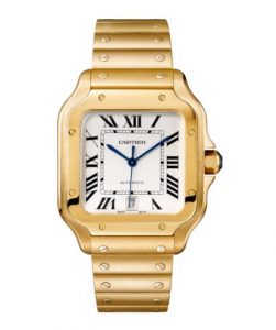 The luxury replica Santos De Cartier WGSA0009 watches are made from yellow gold.