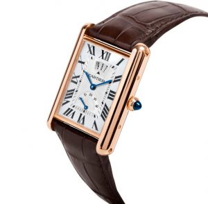 The luxury fake Cartier Tank Louis Cartier W1560003 watches are made from 18k rose gold and have brown leather straps.