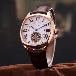 The luxury fake Drive De Cartier W4100013 watches are made from 18k rose gold and have brown leather straps.