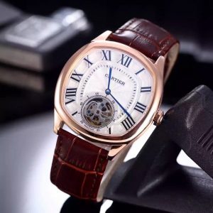 The 40*41 mm copy Drive De Cartier W4100013 watches have silvery-dials with tourbillons.