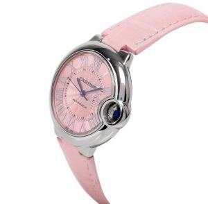 The pink dials copy Cartier watches have pink leather straps.