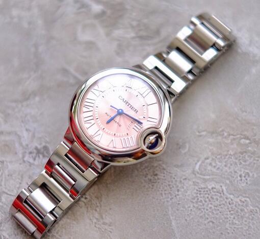 The pink dial of this Cartier will remind you of your sweet girlhood.